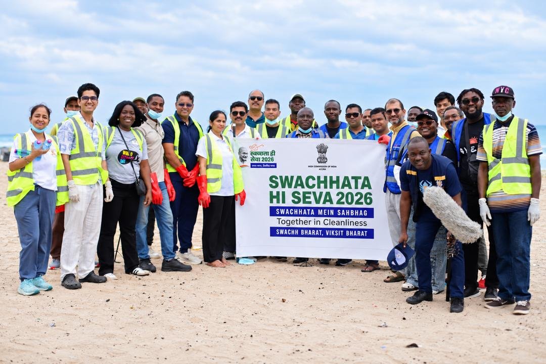 Indian mission cleans up beach in Ghana, complimenting 'Swachhata Hi Seva' campaign
